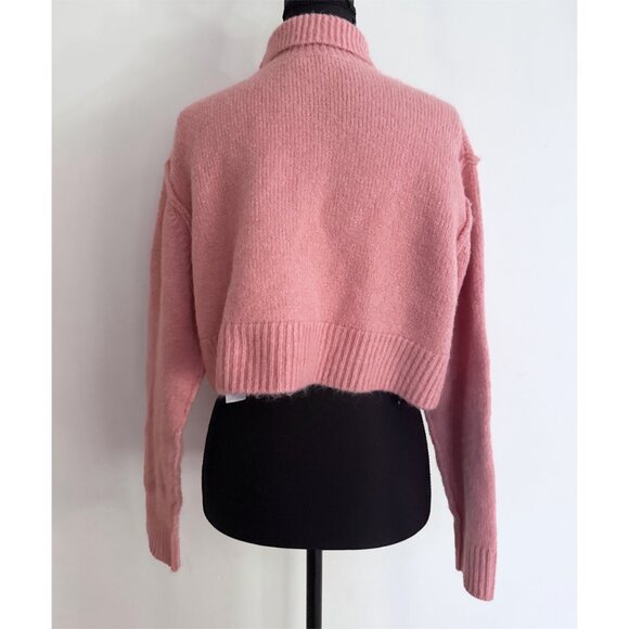 NWT Zara Pink Chunky Oversized Cropped Turtleneck Sweater Pullover Small - Picture 7 of 8